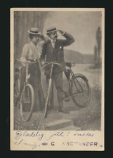 ANTIQUE UNDIVIDED BACK NORWAY POSTCARD COUPLE BICYCLE ARCTANDER FAMILY IMPRINT picture