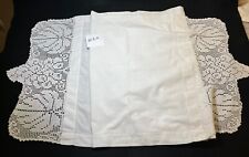 Vintage White Linen Table Runner w/ Grapes/Leaves Crocheted Trim 60x19 picture