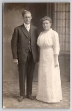 Photo Edwardian Couple Bunnel Family 1915 Pretty Lady Man Odd Hair  Postcard C30 picture