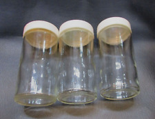 Set 3 1980's Clear Glass Straight Side Round Spice Jars Bottles White Screw Lids picture