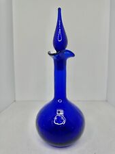 Vintage MCM Blenko #37 Sapphire crackle Genie Bottle decanter w/stopper & Label picture