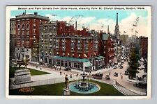 Boston, MA-Massachusetts, Beacon & Park Streets Antique c1928, Vintage Postcard picture