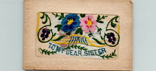 WWI French Sentimental Embroidered Silk For Dear Sister w/Pocket Message Card PC picture