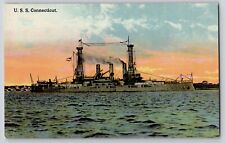 USS Connecticut BB-18 Pre-Dreadnought Battleship Great White Fleet Postcard 1910 picture