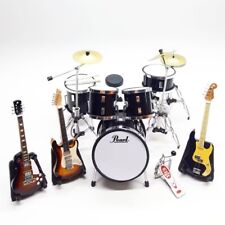 Miniature Drum Set BLACK Plus Guitar Scale 1/12 Exclusive Musical Instruments picture