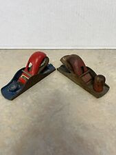 Vintage Small Wood Planer Lot Of 2 - Red Blue Carpentry Rustic picture