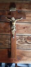 Vintage Large Wooden Crucifix Independent Casket Hdw picture