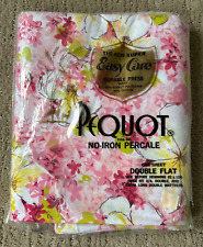 Vtg Pequot Double Flat Sheet No Iron Percale Easy Care Floral Pink MCM Mod Retro picture