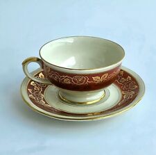 Vintage Bavaria Elfenbein Porcelain Coffee Cup & Saucer Ruby Red Gold Bone China picture