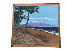 Japanese Hand Woven Silk Fabric Art Mt Fuji Beach Boats 12
