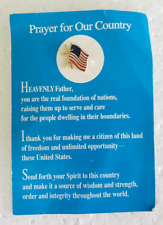 Vintage American Flag & Cross Enamel Tie Tack Pin w/ Prayer Card Doherty picture