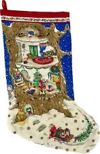 Vintage Oversized Mouse Padded Sequin Embellished Christmas Stocking Handmade picture