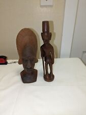Hand Carved Wood Head & Figure Of  Man Vintage African Decor. 2 PCs. Unique  picture