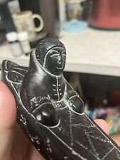 VINTAGE ESKIMO IN CANOE INUIT AARDIK COLLECTION ICE FISHING CARVED SOAPSTONE picture