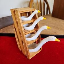 Vintage Avon 1980s Goose Geese Duck Measuring Spoons With Crate Holder Farmhouse picture
