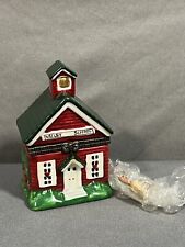 School House Trinket Box Ceramic Porcelain Hinged Hand Painted with Mini Charm picture