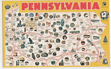 c1950s Pennsylvania State Map Postcard ~ Vintage Unused PA Postcard picture