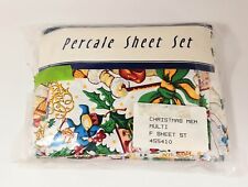 Christmas Memories Percale Full Sheet Set New Old Stock c.1997 picture