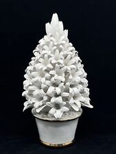 Vintage Mottahedeh 8.5” White Porcelain Potted Topiary Tree Gold Rim Made Italy picture