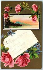 Postcard - Love/Romance Greeting Card - Roses/Flowers and Landscape Scene Art picture
