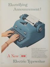 1954 vintage IBM portable typewriter print ad, Blue electric typewriter picture