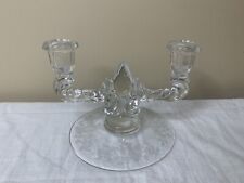 Vintage Clear Crystal Glass Double Candlebra 2 Arm Double Etched Bottom picture