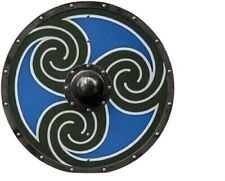 New Handcrafted Medieval Knight Blue Round Shield - Wood & Metal Viking Decor picture