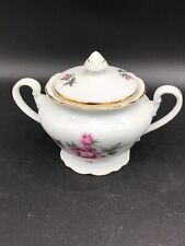 Vintage Fine Bohemian China Sugar Bowl with Lid Czechoslovakia Pink Rose Pattern picture