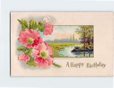 Postcard A Happy Birthday with Flowers Birthday Embossed Art Print picture