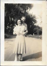 Old Florida Photograph Couple Lady Man 1930s Palm Trees 2 1/2 x 3 1/2 picture