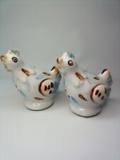 Vintage Chicken Salt & Pepper Shakers Set Stoneware Clay Blue Brown Japan picture