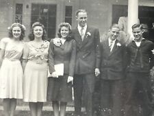 U5 Photograph Newly Wed Couple Wedding Party Best Men Bridesmaid 1940's picture