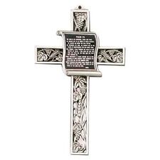 Psalm 23 Prayer Cross Solid Crucifix Antique Pewter Finish Emblem 9 Inch picture