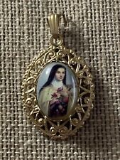 NEW LISTING* VTG. GERMAN ST. THERESE CRYSTAL DOME CAMEO PENDANT.g.filgre 18X13 picture