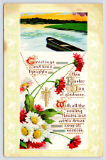 Postcard Antique Embossed Easter Poem Flowers picture