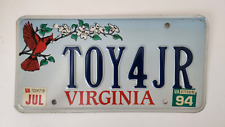 1994 Virginia License Plate TOY 4 JR picture