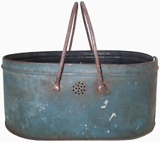 RARE MID-19TH C AMERICAN PRIMITIVE, ANTIQUE BLUE PAINTED, HANDLED TIN LUNCH PAIL picture