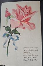 Vintage 40s Postcard Large Pink Rose In Full Bloom Written On Not Posted  picture