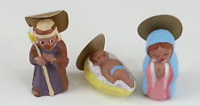 3 Rare Vintage Miniature Spanish Mud People Nativity Jesus Mary Joseph picture