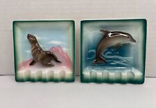 Vintage Ceramic Marine Life Dolphin/Seal Sea Mammals Unique Ashtrays Japan picture