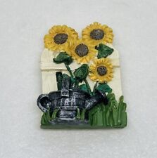 Vintage Sunflower Plants Water Can Fridge Magnet Ceramic 2.75” Art Decor 26 picture