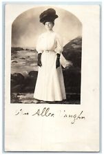 c1905 Woman Feather Hat Stone RPPC Photo Posted Antique Postcard picture