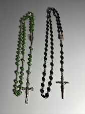 Vintage Green Glass Beads Prayer Religious Catholic Crucifix Rosary & Extra picture