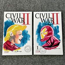 Civil War II #1 Blank Painted Connecting Cover Set Original Art Rafael Navarro picture