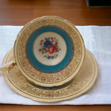 Vintage Aynsley England Tea Cup and Saucer Turquoise Blue Bone China Gold # 7773 picture
