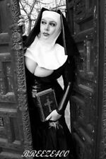 ADULT/Beautiful, Sexy, Busty Woman in Nun Costume/4x6 B&W Photo Reprint picture