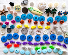 100 pc Mix Novelty FISH SHELL Sewing Buttons Palm Tree Boat Surf Sun Beach JHB picture