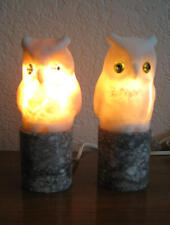 Set of two European antique hand carved marble Owl night lights on granite bases picture