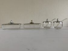 Rodney Kent Hammered Alum. Lids 2 Glass Butter Dishes 2 Glass Jam Pots 2 Spoons picture