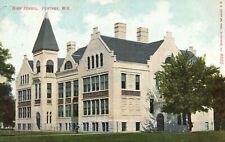 Portage WI-Wisconsin, 1908 High School Street View Stone Build, Vintage Postcard picture